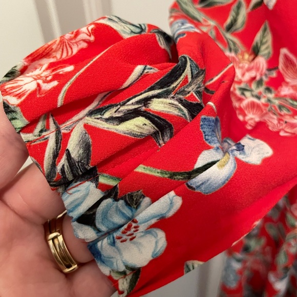 H&M Red Floral Midi Dress NWT Size 14 - Picture 4 of 6